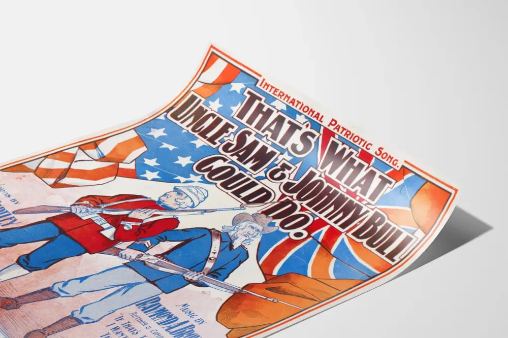 Affiche Vintage Patriotique Uncle Sam & Johnny Bull