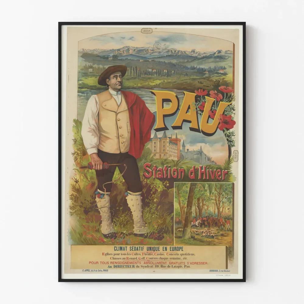 Affiche vintage Pau Station d'Hiver Climat Sédatif Europe