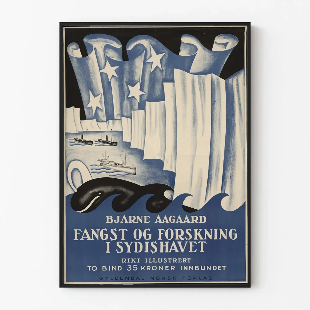 Affiche vintage de pêche et recherche marine en mer du Sud