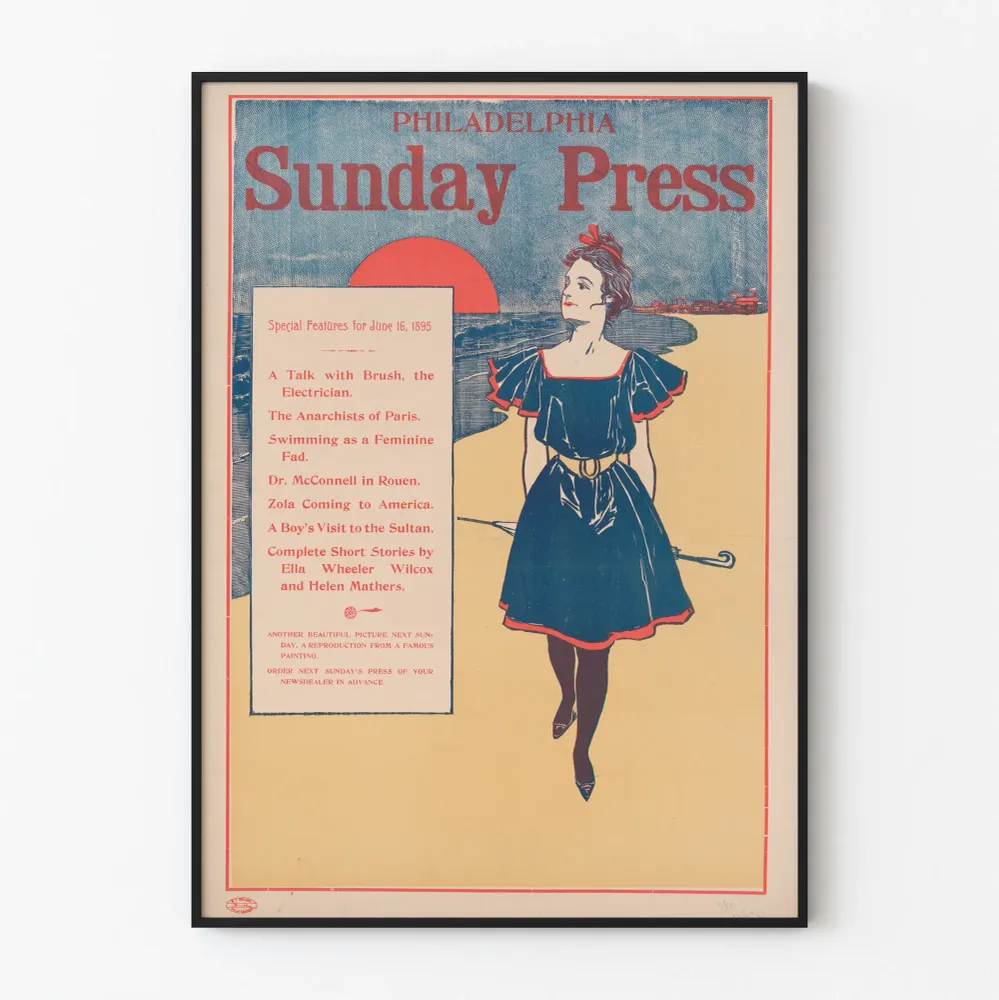 Affiche Vintage Philadelphia Sunday Press 1895 - Décoration Murale Rétro