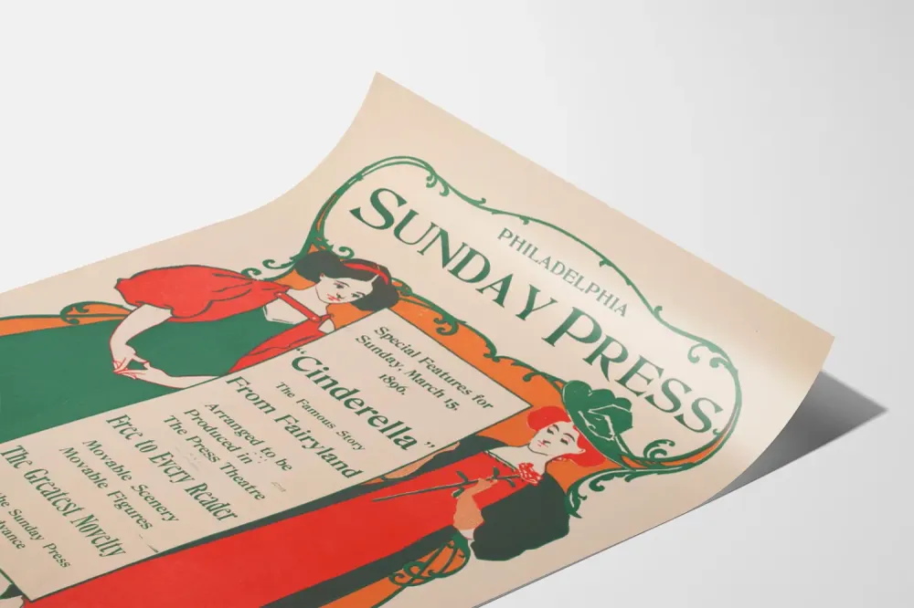 Affiche Vintage Philadelphia Sunday Press - Conte Cendrillon 1896