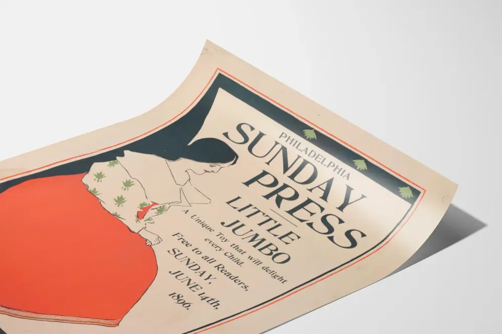 Affiche vintage Philadelphia Sunday Press Little Jumbo 1896