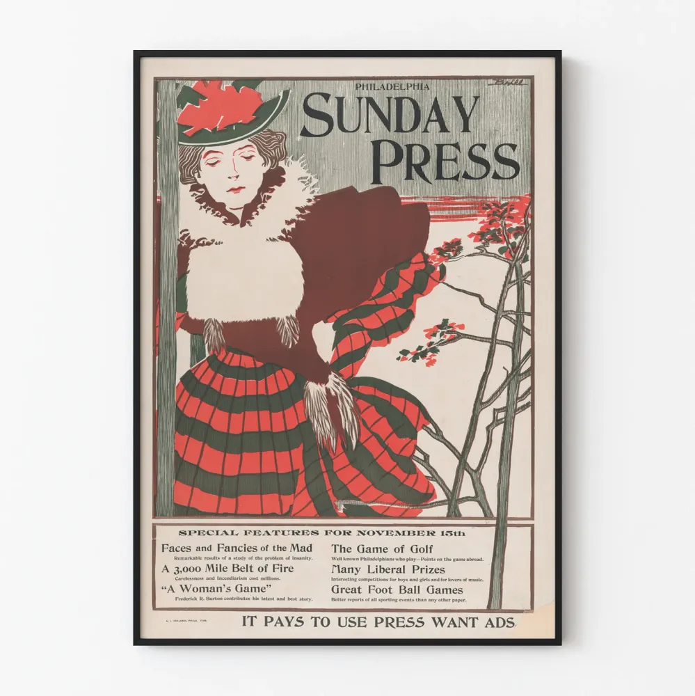 Affiche vintage Philadelphia Sunday Press - 15 novembre