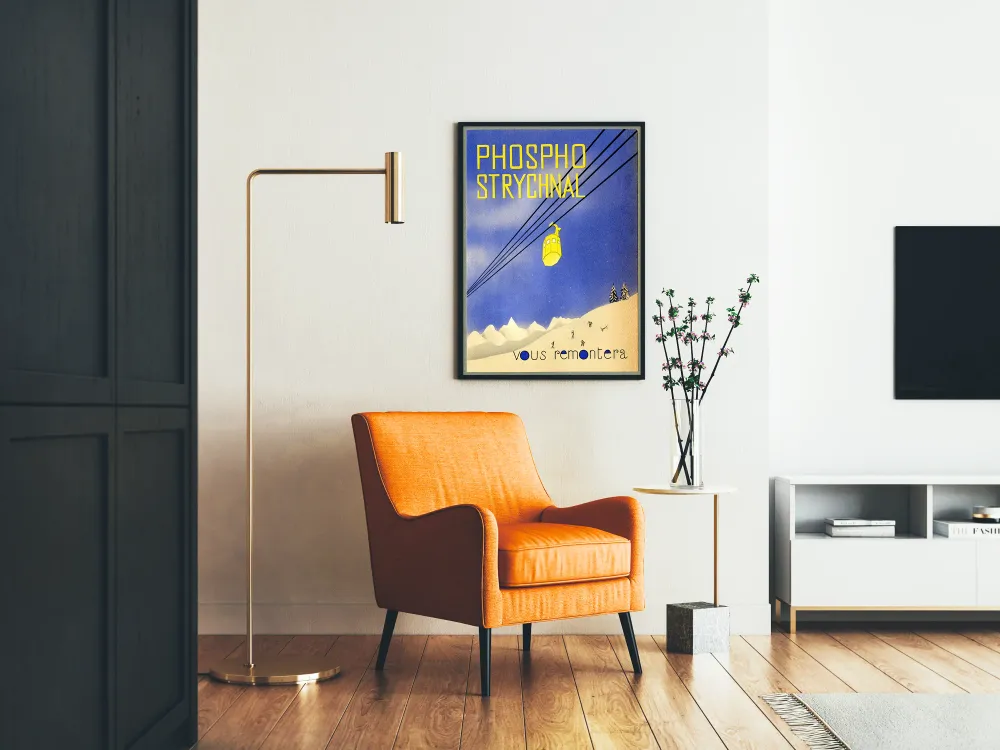Affiche Vintage Phospho Strychnal Téléphérique en Montagne