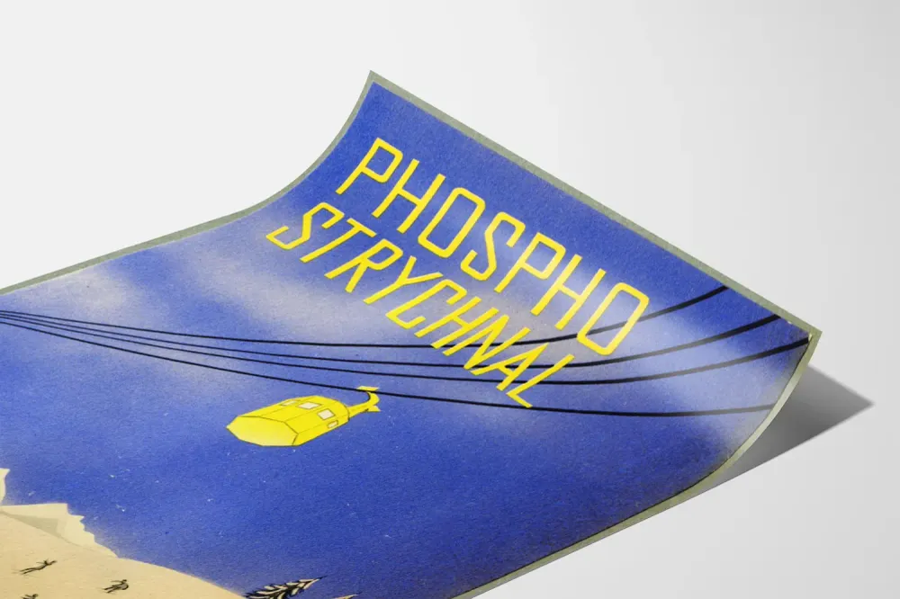 Affiche Vintage Phospho Strychnal Téléphérique en Montagne