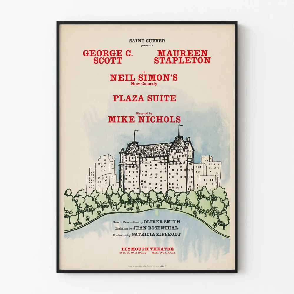 Affiche vintage Plaza Suite - Décoration murale théâtrale