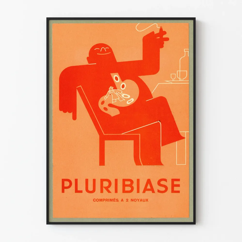 Affiche vintage Pluribiase Comprimés à 2 Noyaux pour décoration murale