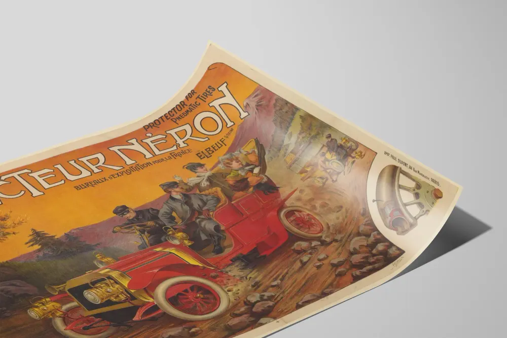 Affiche vintage Protecteur Néron pour pneus pneumatiques