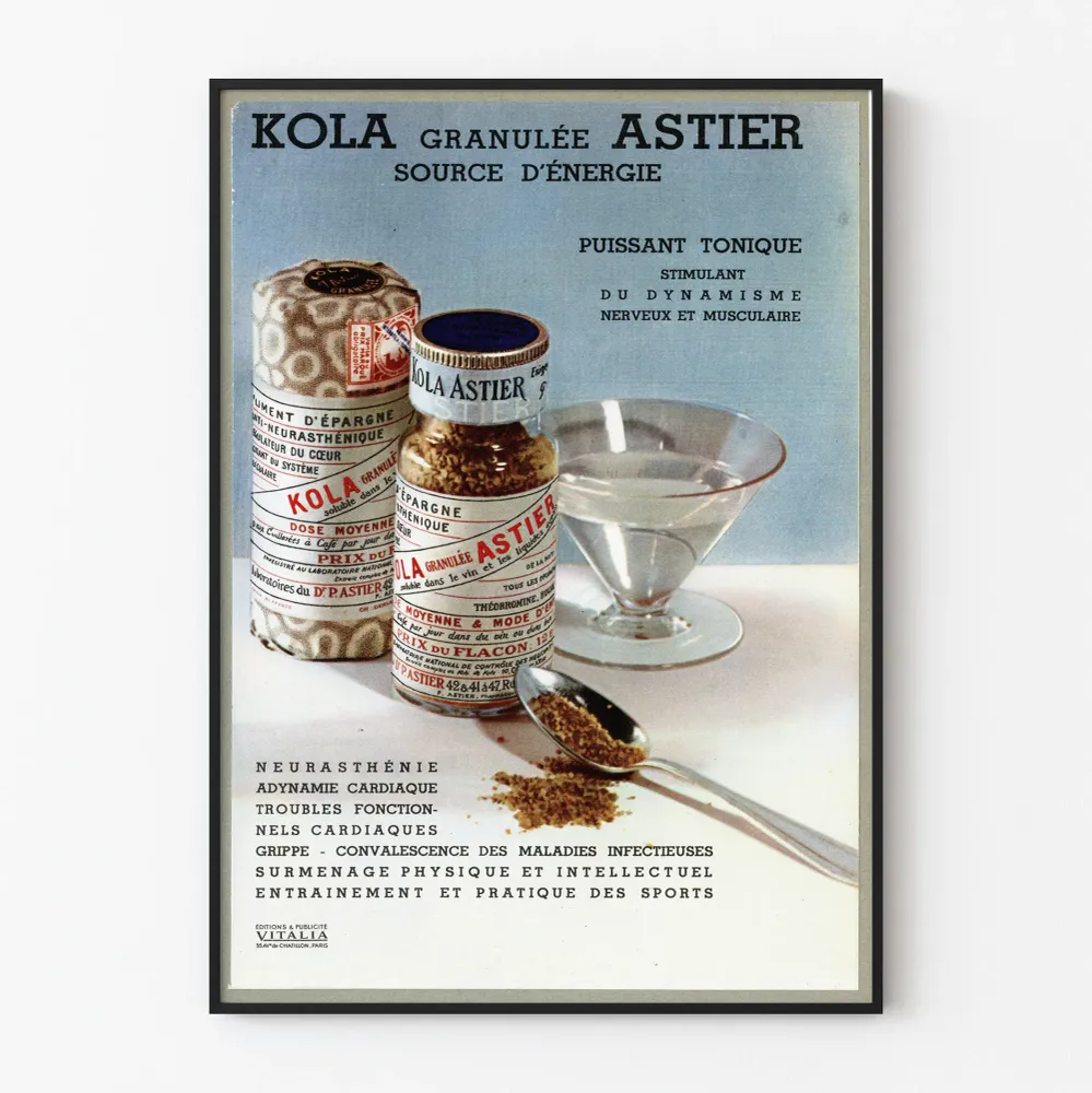 Affiche Vintage Publicité Kola Astier Granulée Source d'Énergie