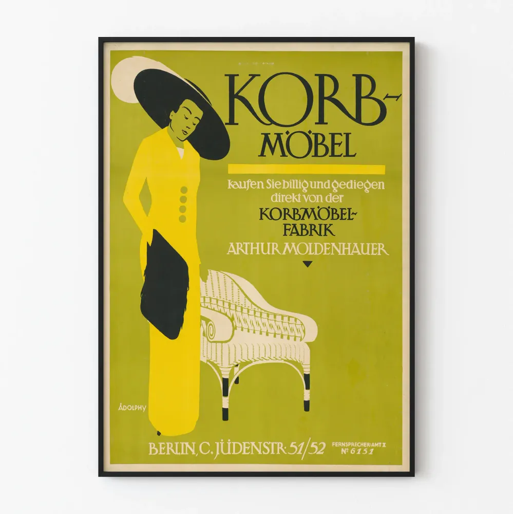 Affiche vintage publicitaire mobilier en rotin - Arthur Moldenhauer Berlin