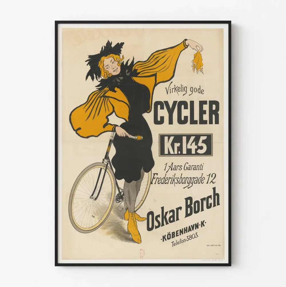 Affiche vintage publicitaire vélo en noir et jaune
