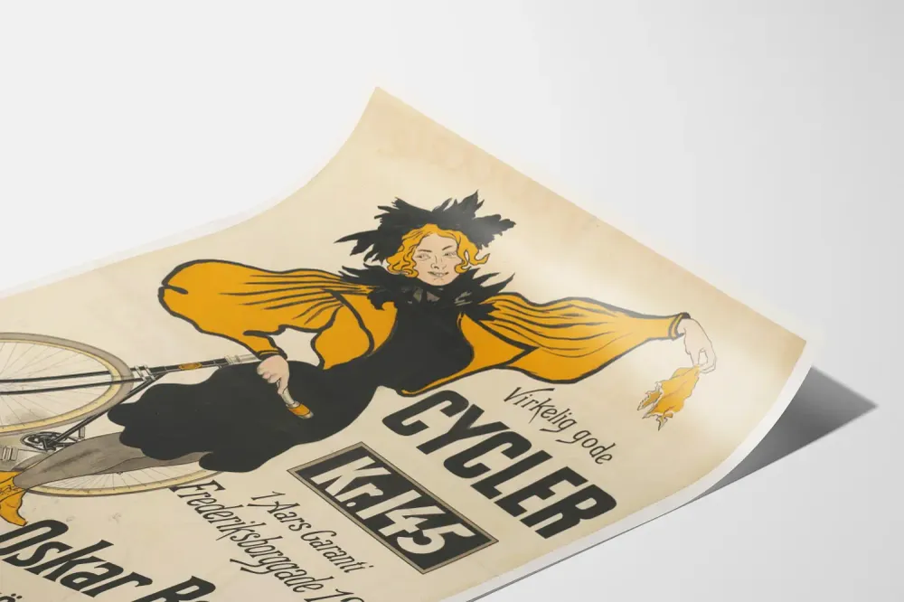 Affiche vintage publicitaire vélo en noir et jaune