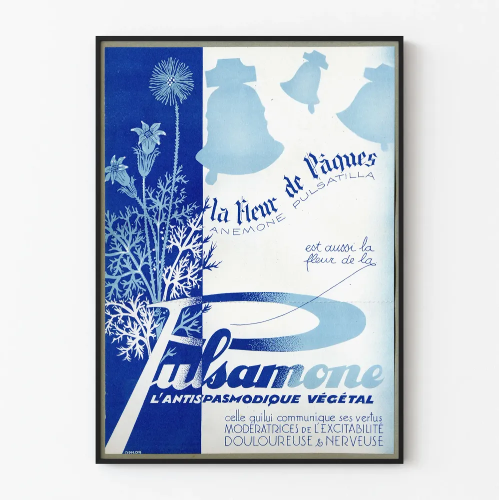 Affiche vintage Pulsamone Fleur de Pâques déco murale botanique