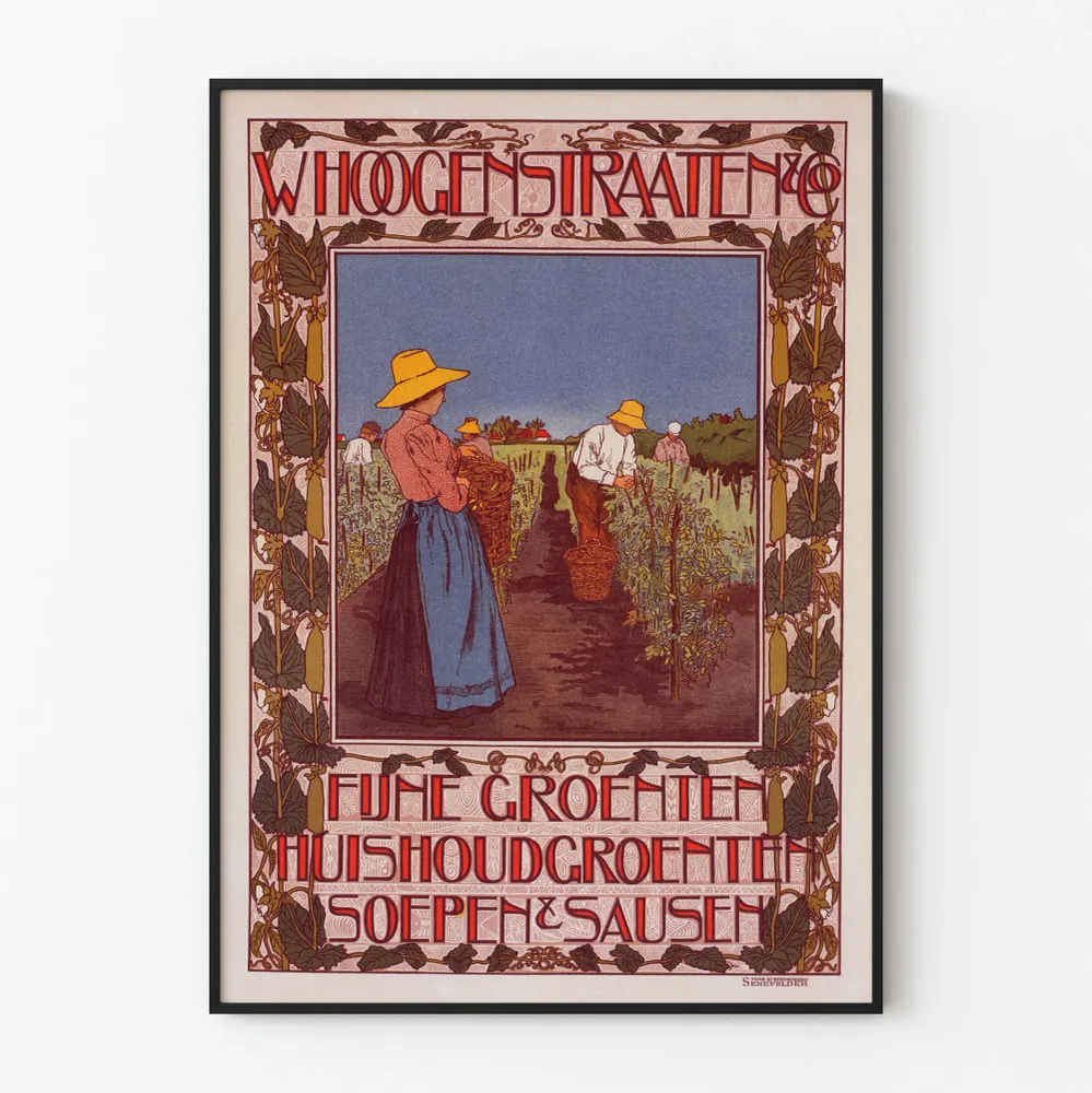 Affiche vintage récolte agricole en style art nouveau