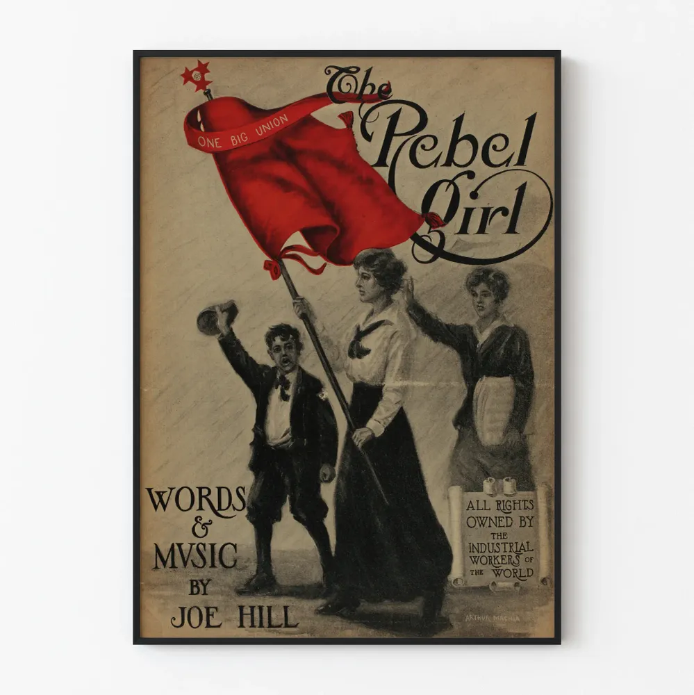 Affiche vintage Rebel Girl avec drapeau rouge et figures engagées