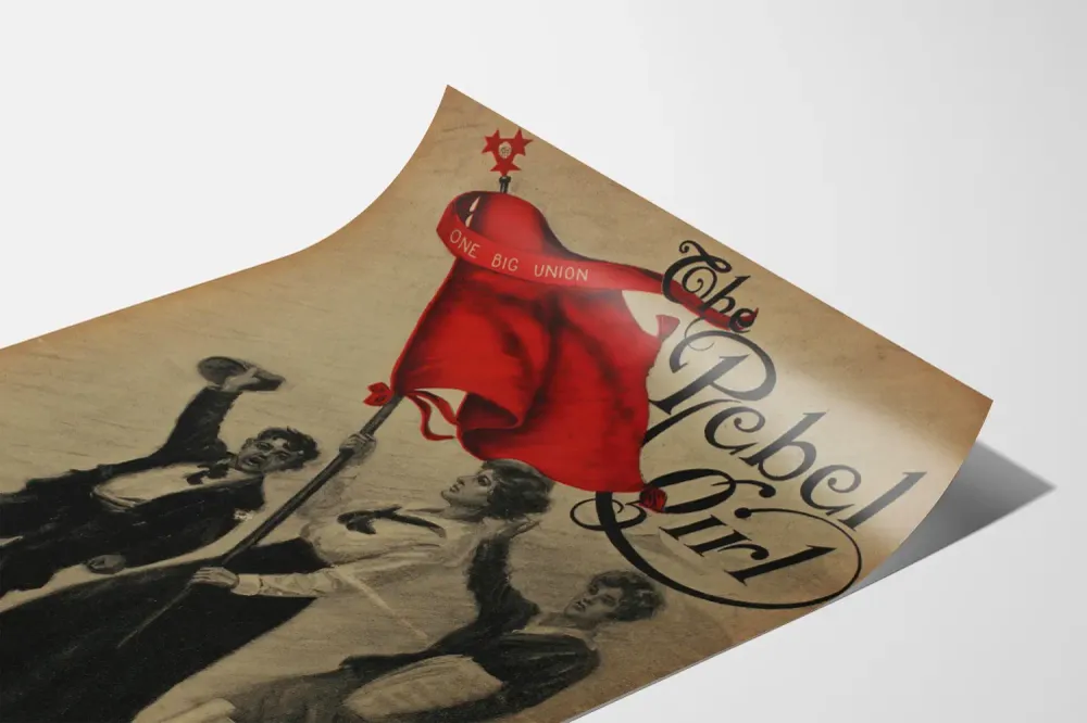 Affiche vintage Rebel Girl avec drapeau rouge et figures engagées