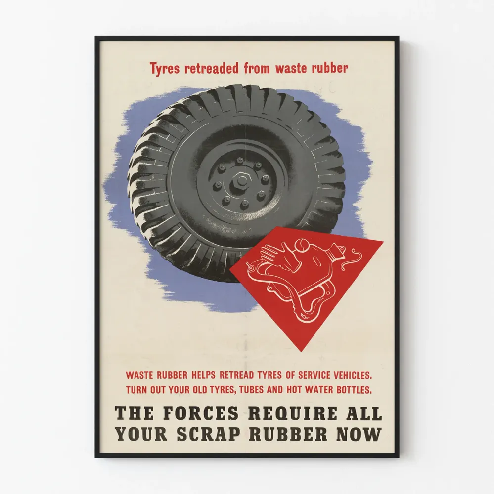 Affiche vintage recyclage caoutchouc et rechapage pneus