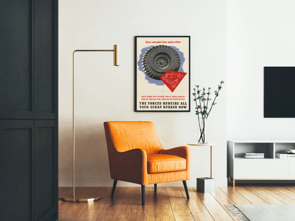 Affiche vintage recyclage caoutchouc et rechapage pneus