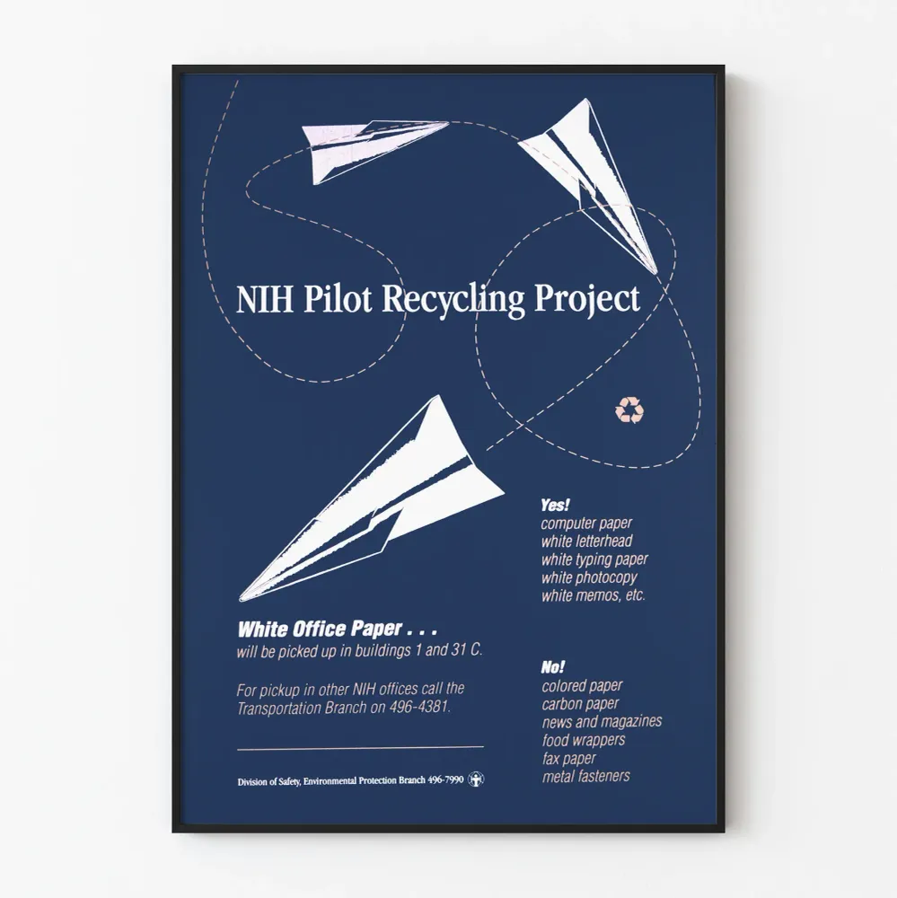 Affiche vintage recyclage papier de bureau NIH