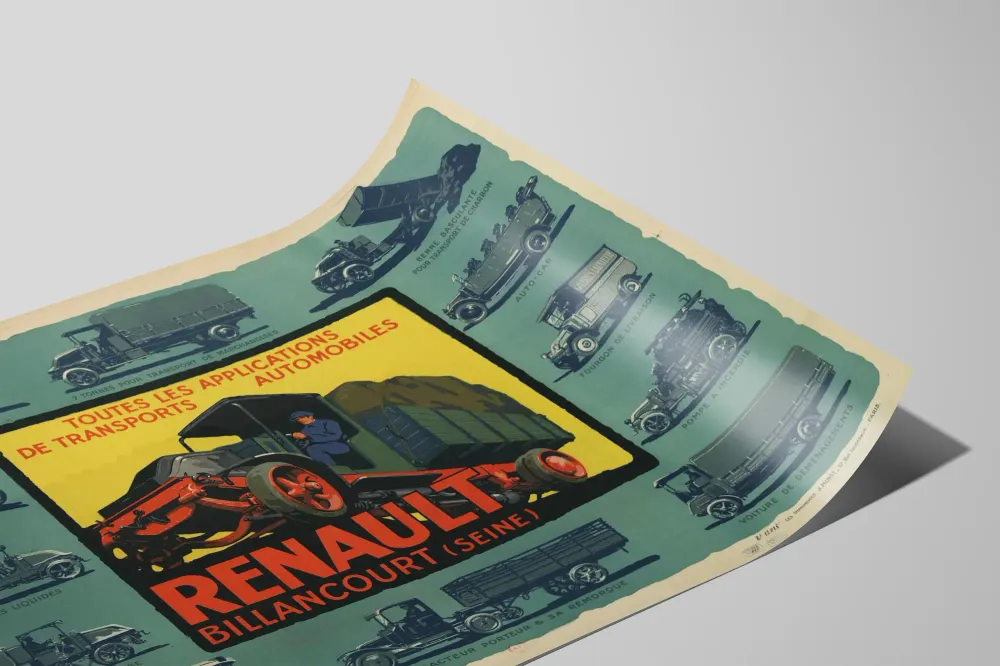 Affiche vintage Renault Billancourt toutes applications de transports automobiles