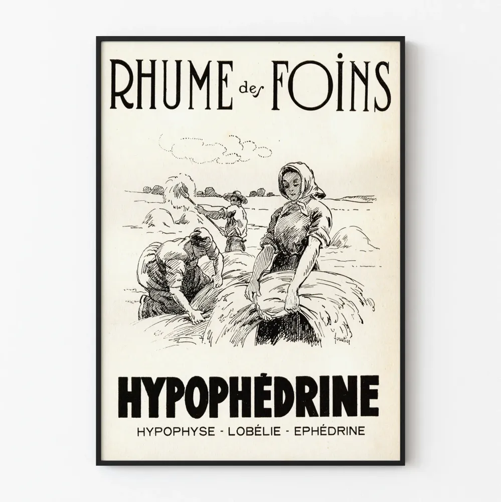 Affiche vintage Rhume des Foins Hypophédrine décoration murale