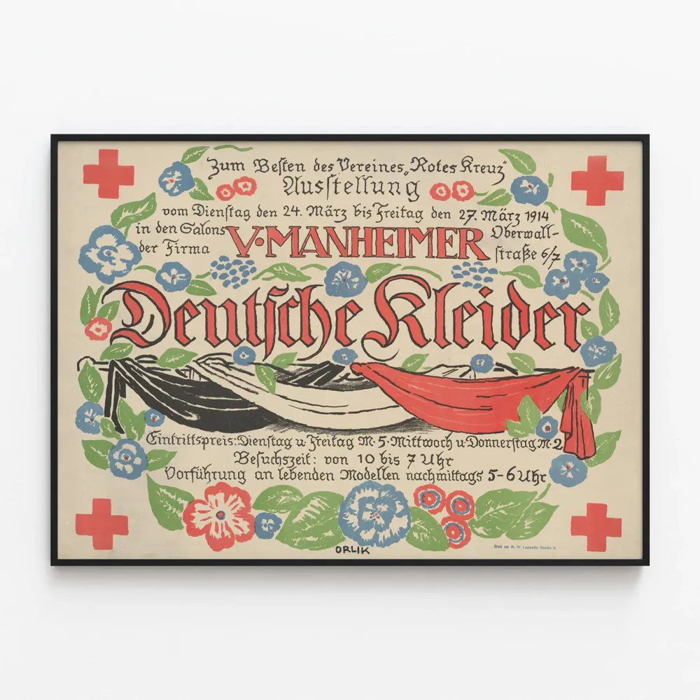 Affiche vintage Rotes Kreuz - Exposition Deutsche Kleider 1914