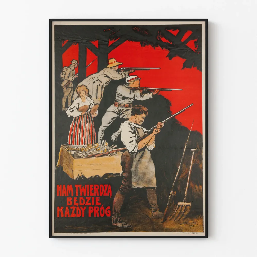 Affiche vintage de résistance armée avec soldats et civils