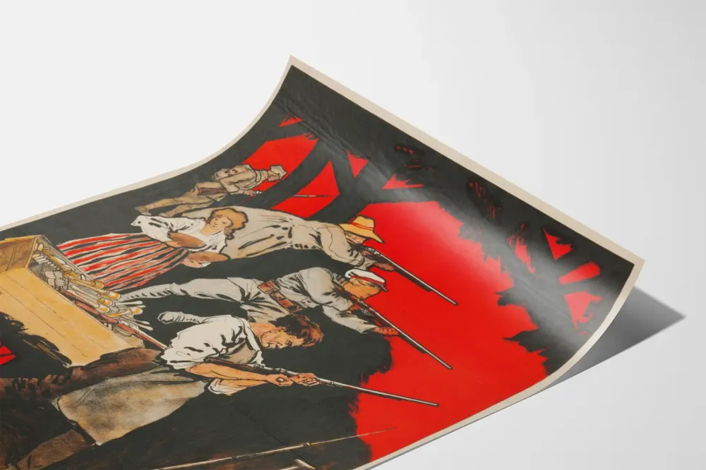 Affiche vintage de résistance armée avec soldats et civils