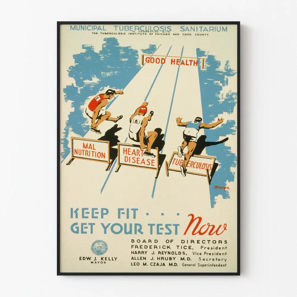 Affiche Vintage Santé Municipale Tuberculose - Keep Fit Get Your Test Now