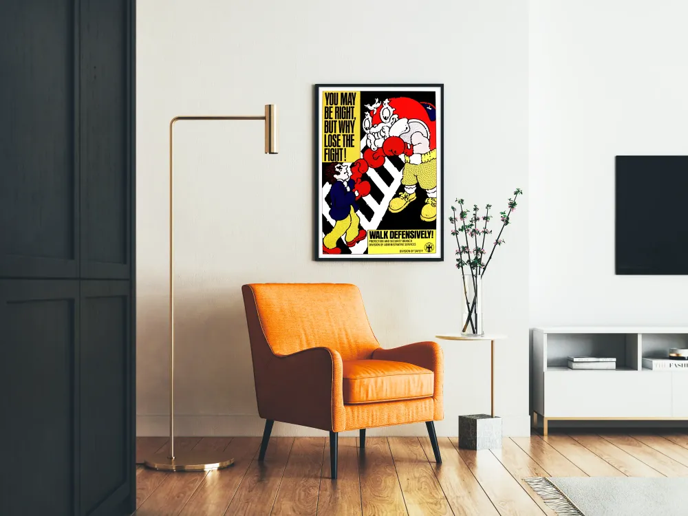 Affiche Vintage de Sécurité Incitant à la Prudence en Marchant