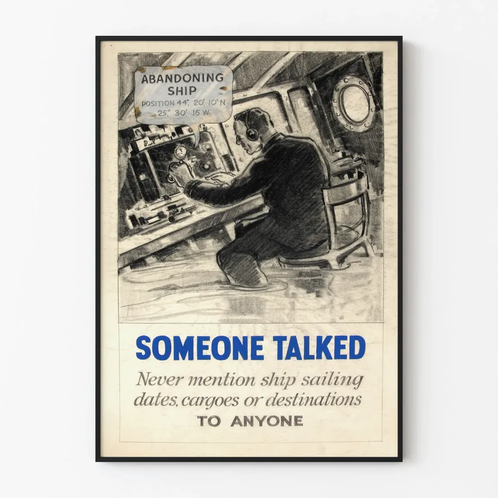 Affiche vintage de sécurité maritime "Someone Talked"