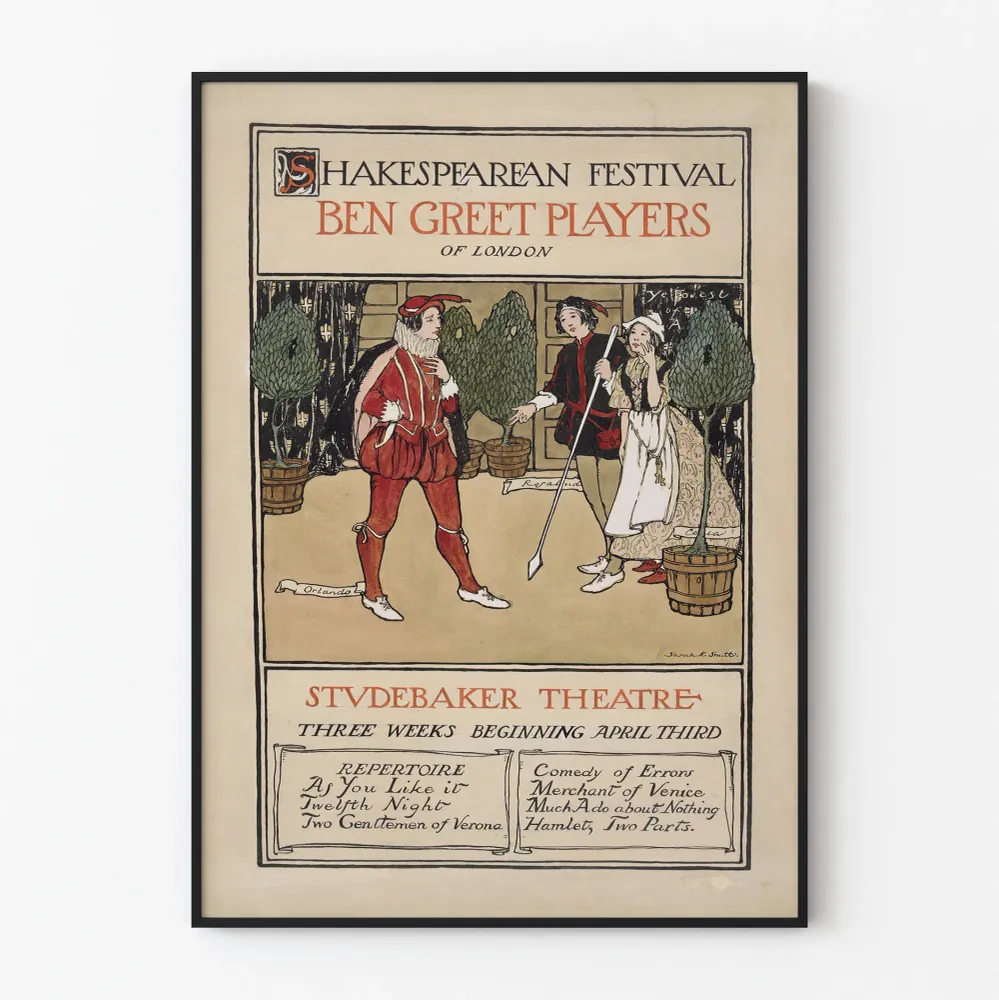 Affiche Vintage Shakespearean Festival Ben Greet Players Théâtre Studebaker