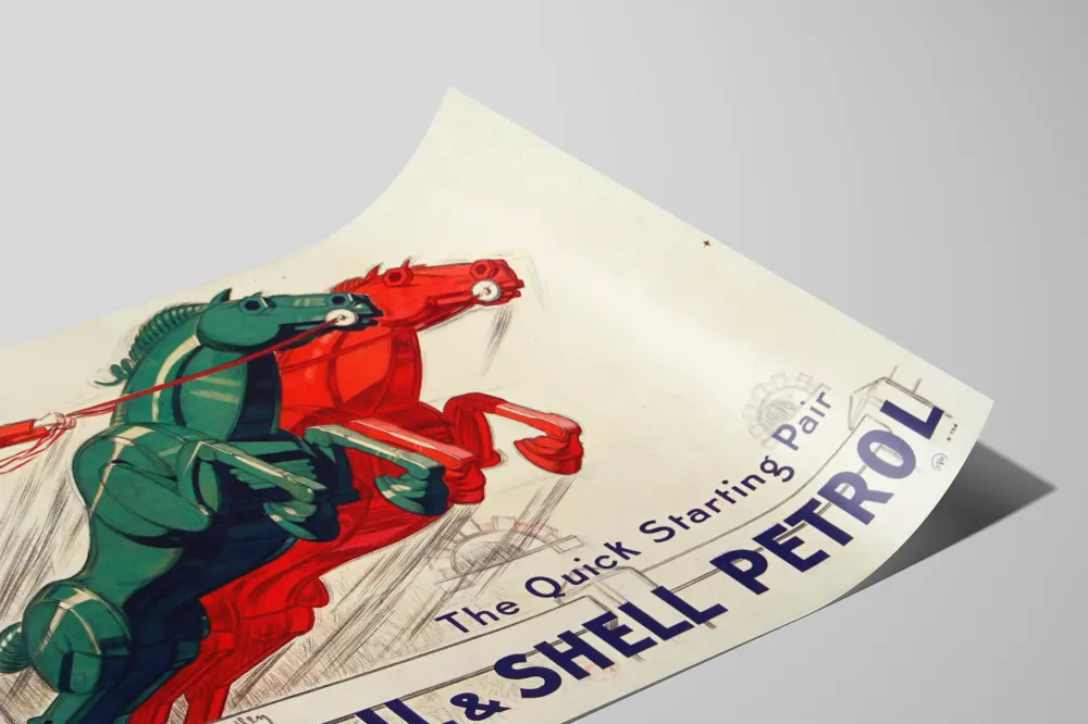 Affiche vintage Shell Oil & Shell Petrol chevaux mécaniques