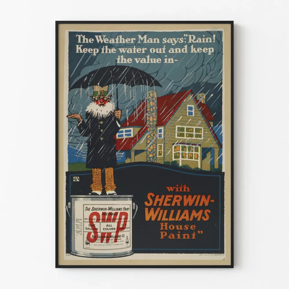 Affiche vintage Sherwin-Williams peinture maison - Protection contre la pluie