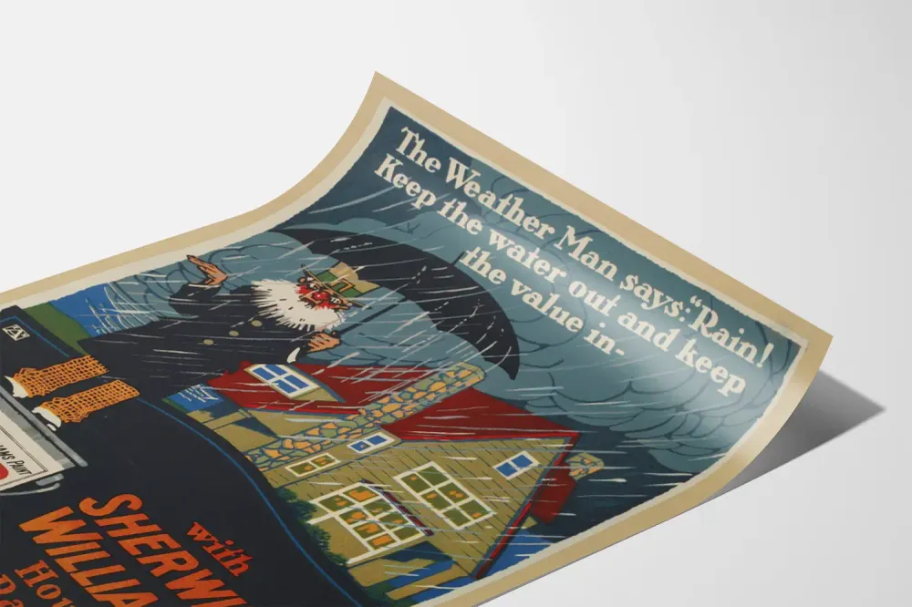 Affiche vintage Sherwin-Williams peinture maison - Protection contre la pluie