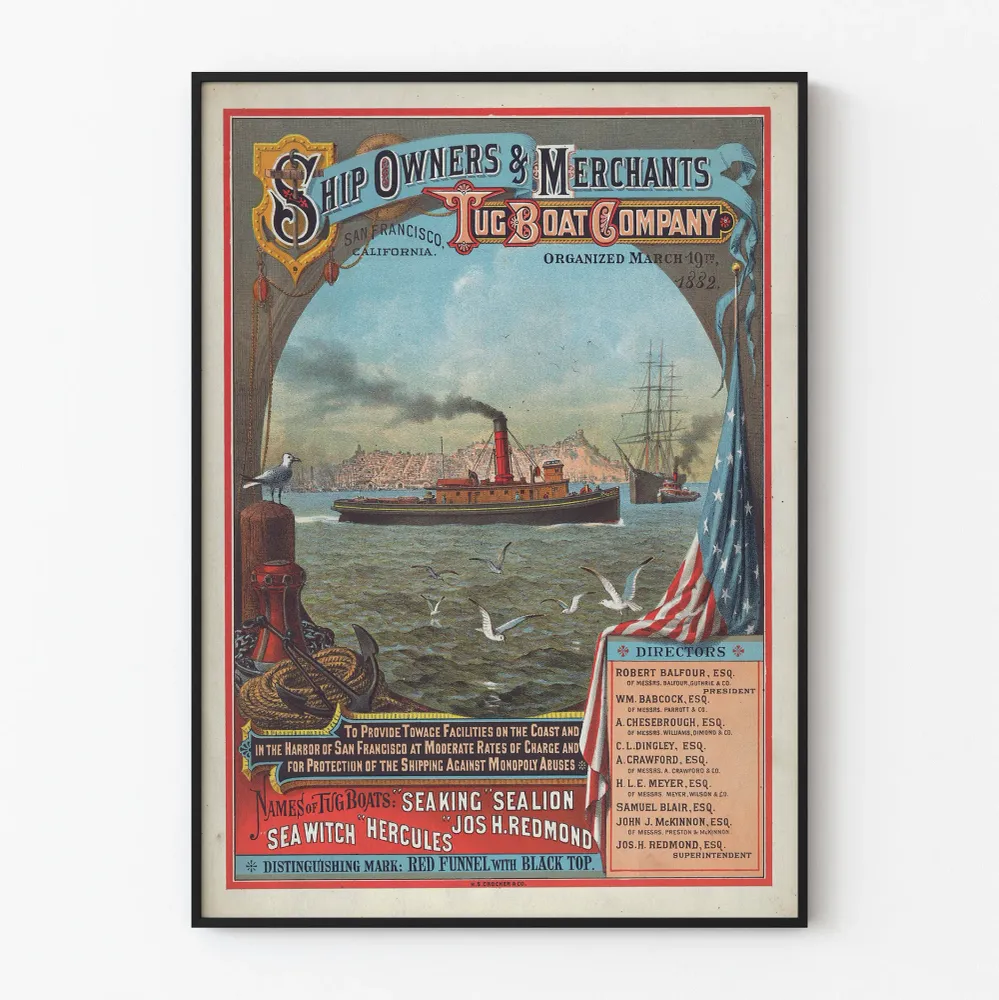 Affiche vintage Ship Owners & Merchant Tug Boat Company San Francisco