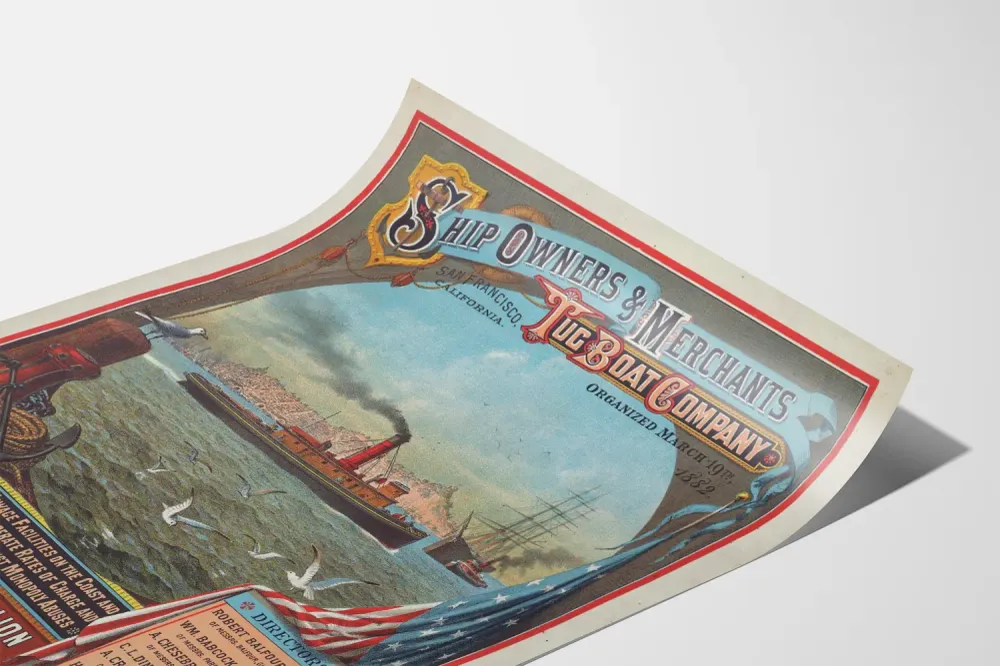Affiche vintage Ship Owners & Merchant Tug Boat Company San Francisco