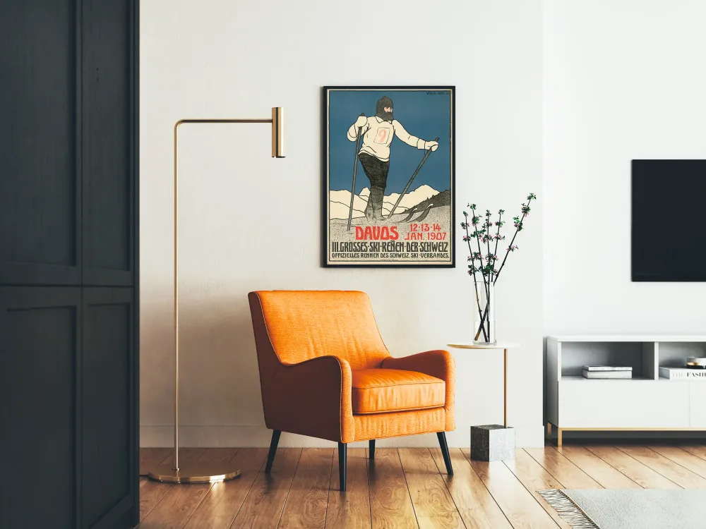 Affiche vintage ski Davos 1907 décoration murale
