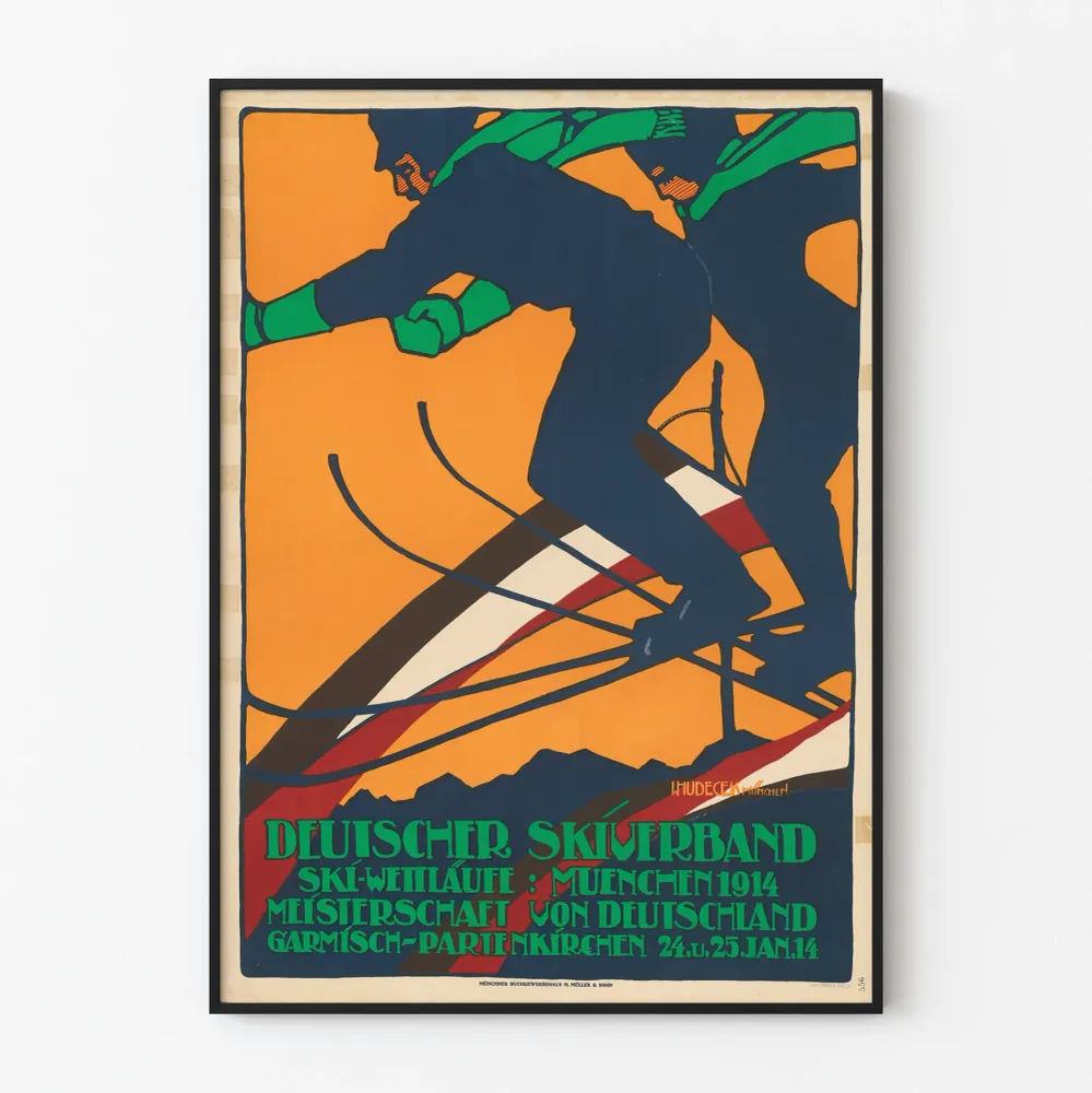 Affiche vintage Skieurs course Munich 1914 - Décoration murale sportive