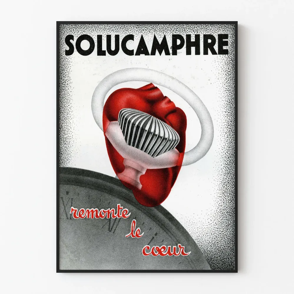 Affiche vintage Solucamphre, remontre le cœur