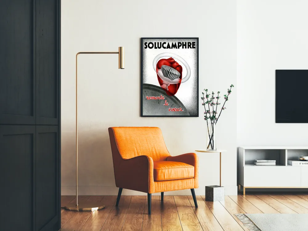 Affiche vintage Solucamphre, remontre le cœur