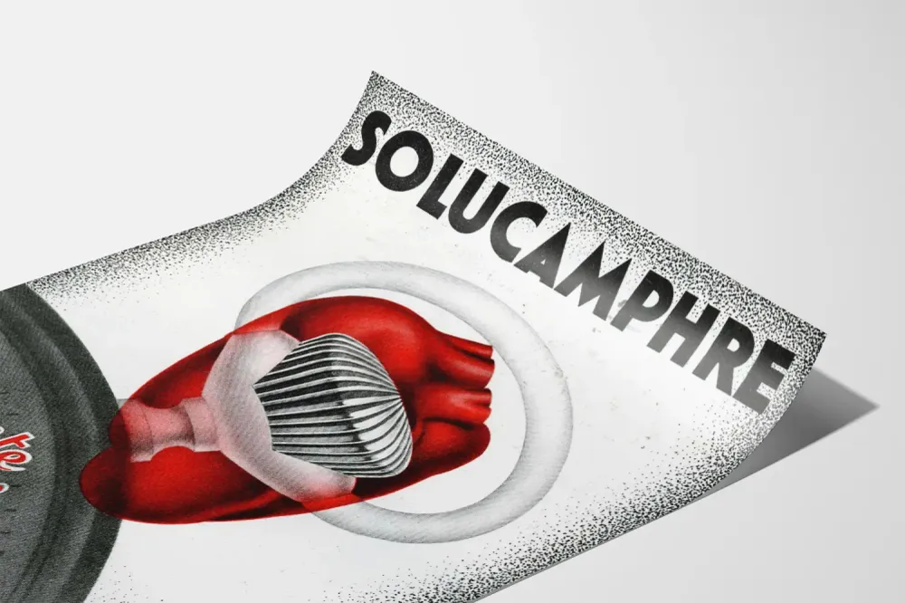 Affiche vintage Solucamphre, remontre le cœur