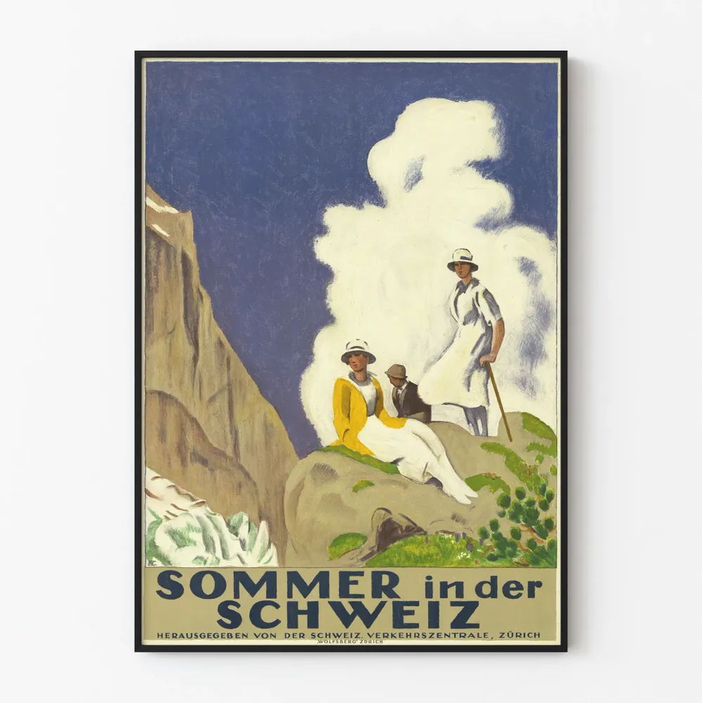 Affiche vintage Sommer der Schweiz - Décoration murale rétro montagne
