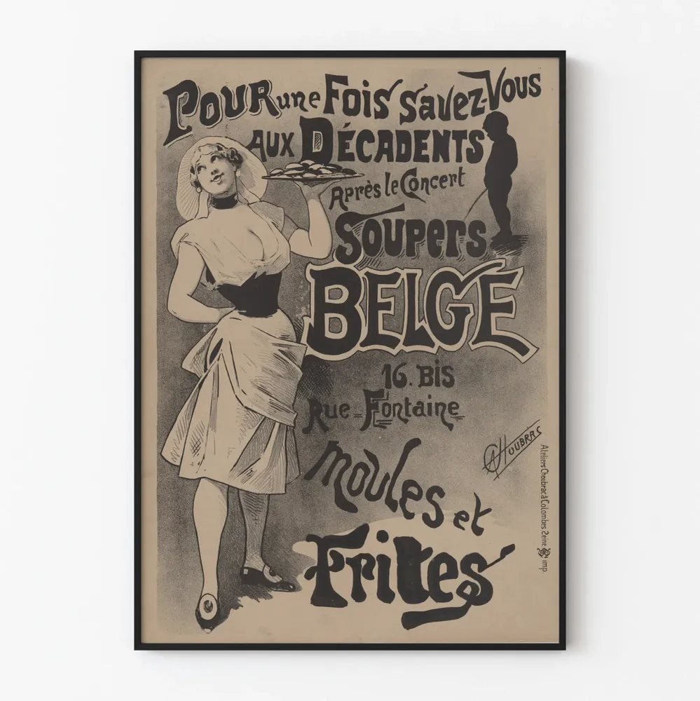 Affiche vintage Souper Belge Moules Frites déco murale rétro