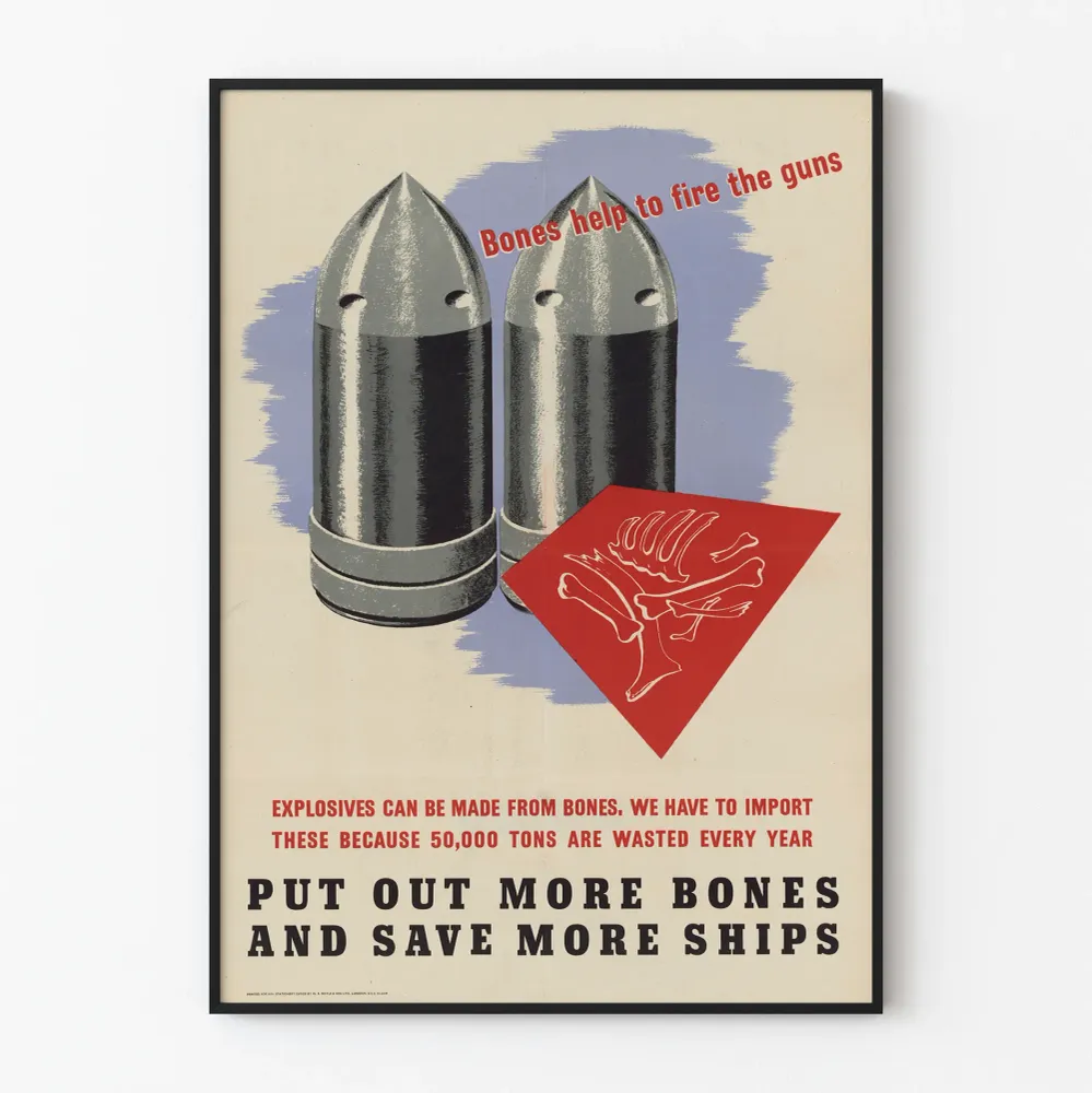 Affiche vintage sur le recyclage des os pour la production d'explosifs