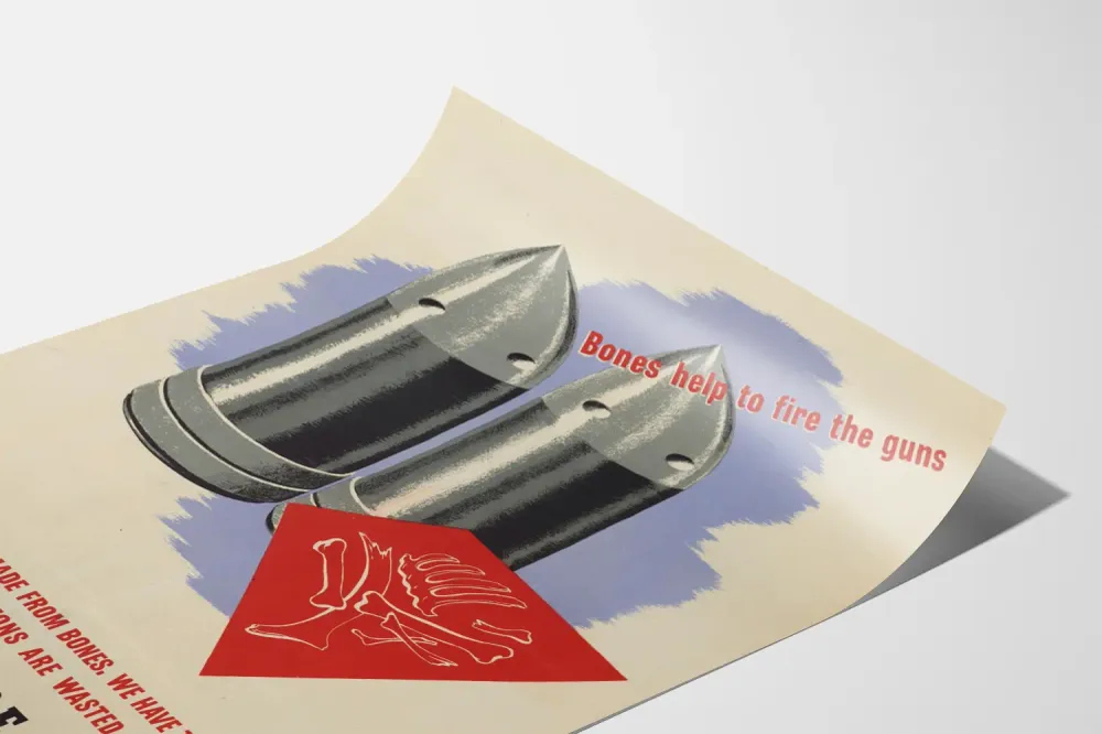 Affiche vintage sur le recyclage des os pour la production d'explosifs