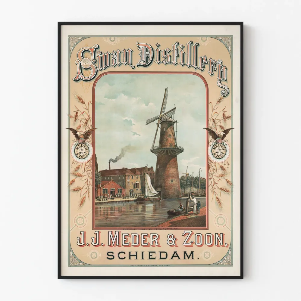 Affiche vintage Swan Distillery J.J. Meder & Zoon Schiedam