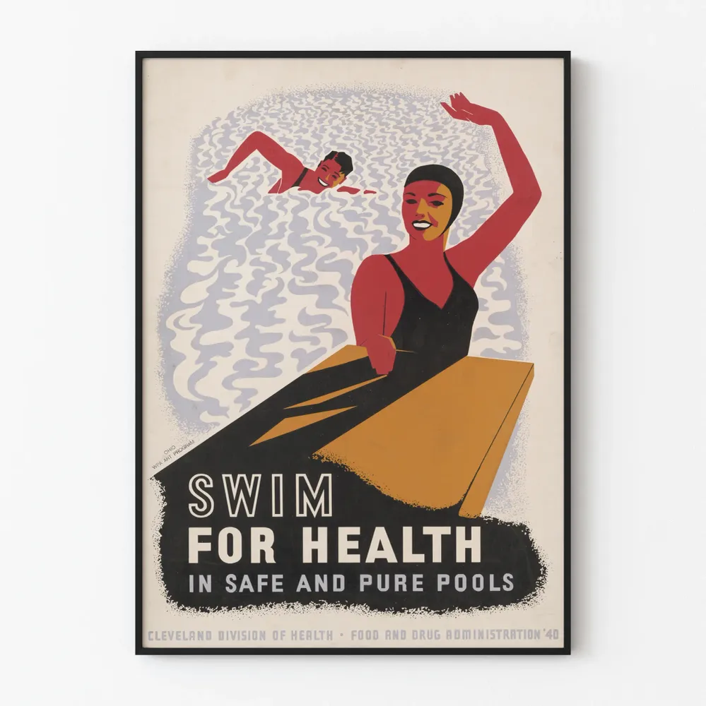 Affiche vintage Swim Health - Décoration murale piscine et bien-être