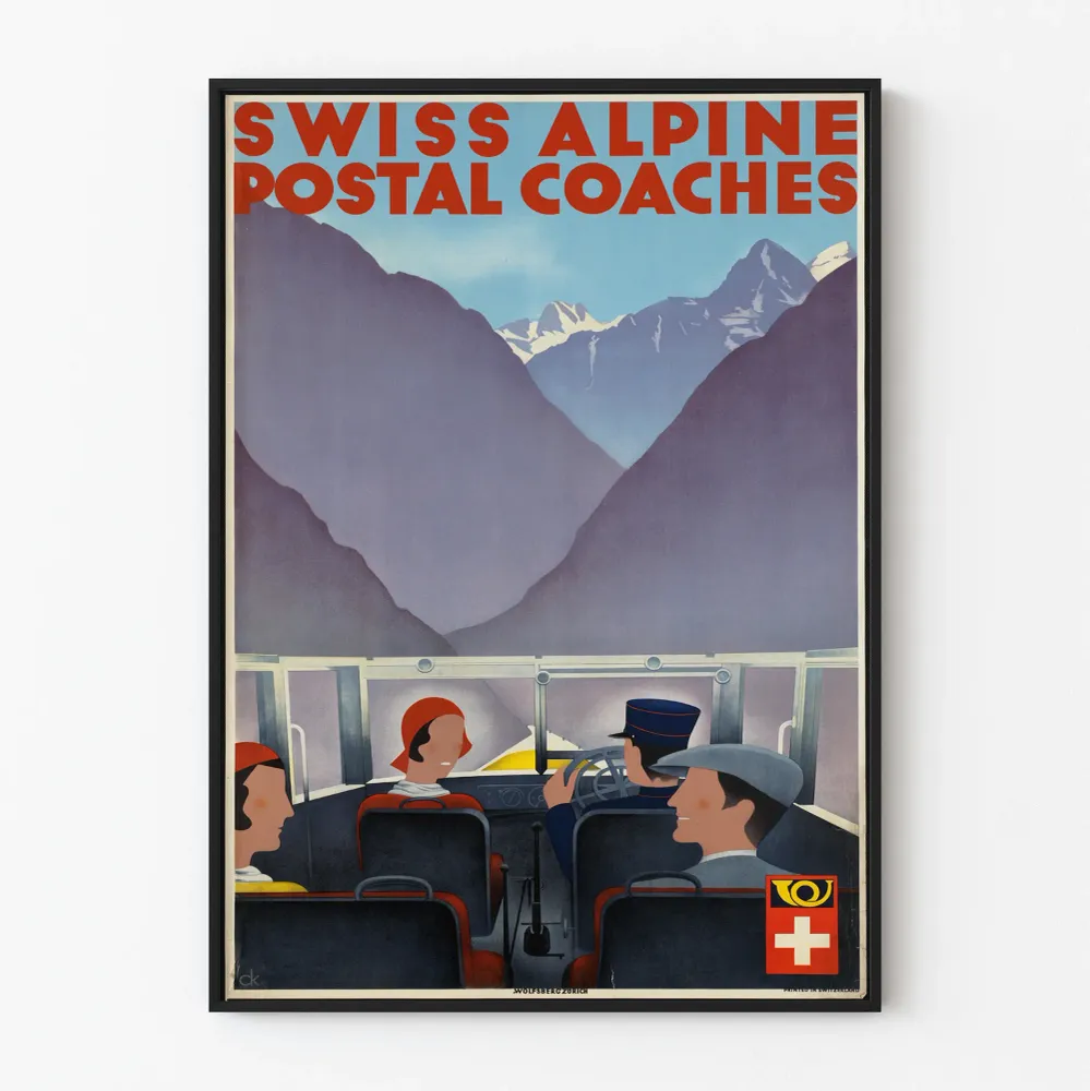Affiche vintage Swiss Alpine Postal Coaches pour décoration murale