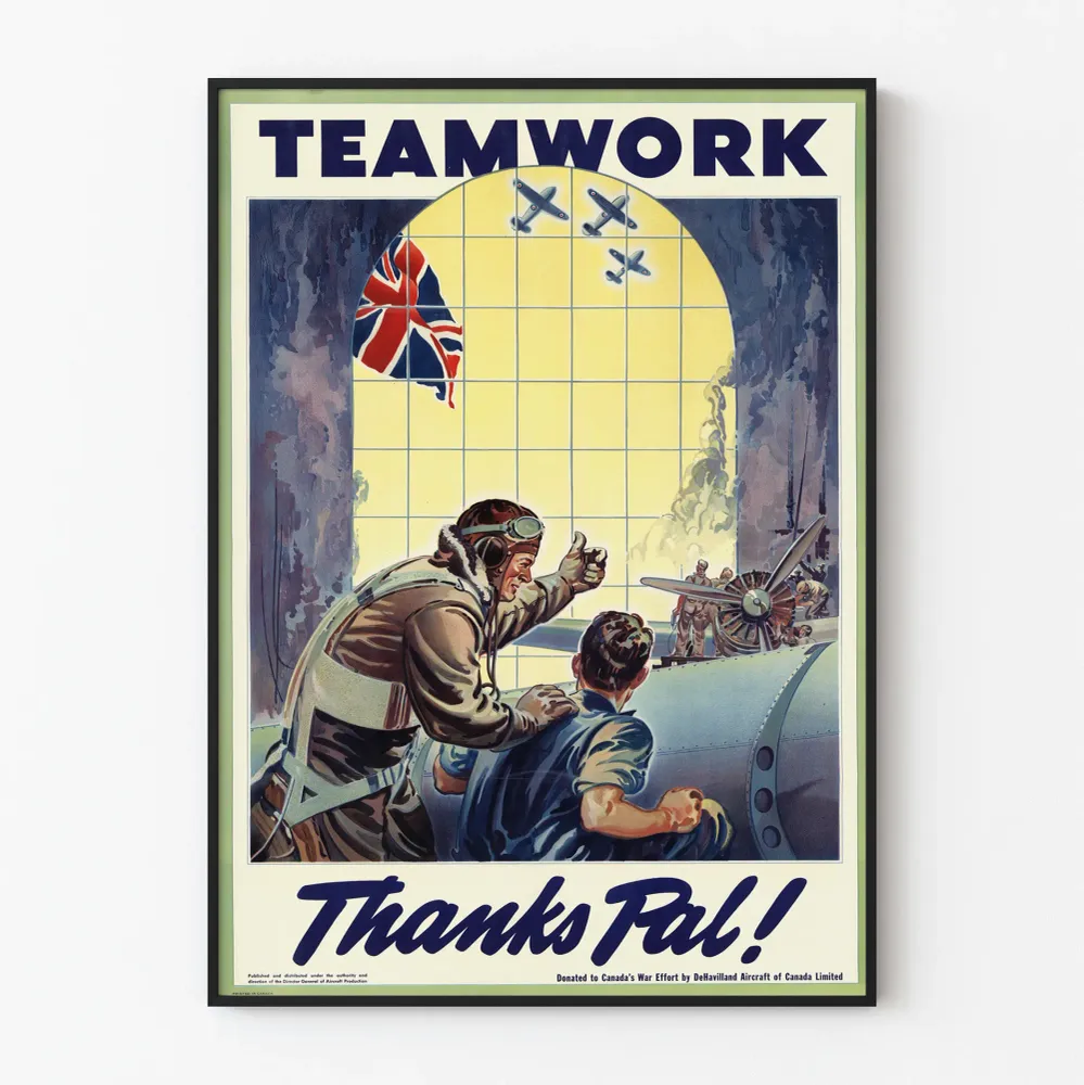Affiche vintage TEAMWORK Thanks Pal - Décoration murale aviation rétro
